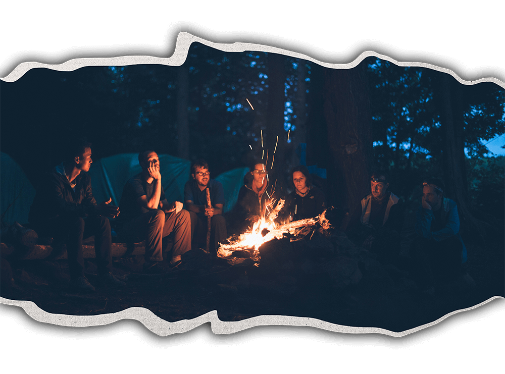 group around the fire